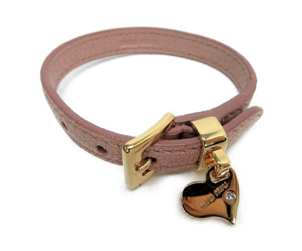 miu miu/ミュウミュウ ハート ブレスレット 中古 レザー ベルト ピンク ゴールド ブランド 本革 おしゃれ