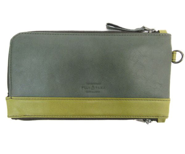 FUJITAKA/フジタカ レザー L字ファスナー長財布 中古 牛革 本革 グリーン イエロー ウォレット