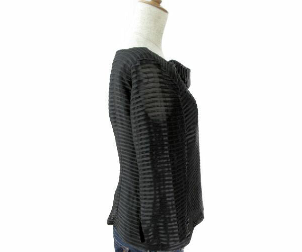 AUSTIN REED/オースチンリード ビーズ ビジュー付 スクエアネック トップス 38 中古 ポリエステル ボーダー レディース ブラック 黒 シースルー