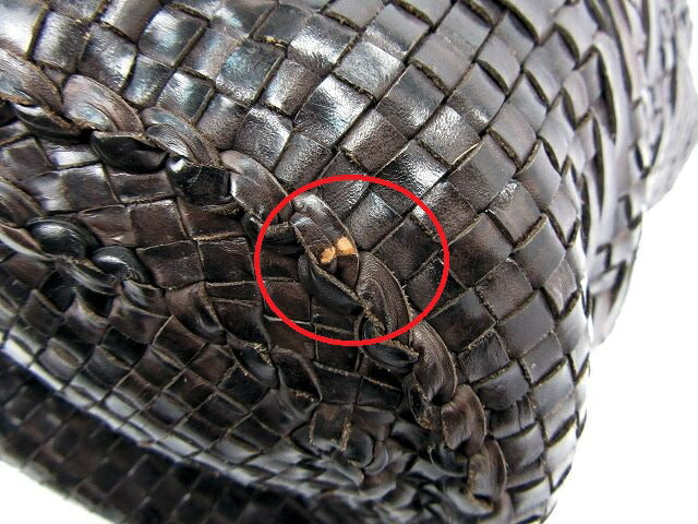 未使用品 PAOLO MASI/パオロマージ FIESTA LINE イントレチャートレザー ハンドバッグ 中古 ブラウン 本革 茶 鞄 レディース