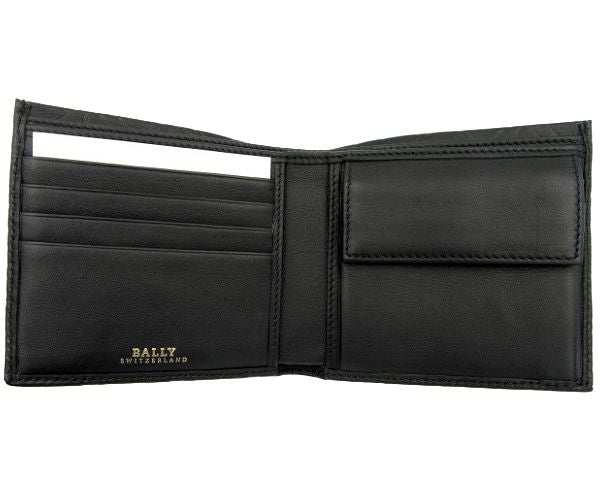 BALLY/バリー レザー 二つ折り財布 中古 ブラック 黒 ウォレット 本革 総柄