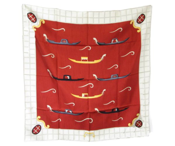 BVLGARI/ブルガリ ボート シルク100% スカーフ 中古 船 DAVIDE PIZZIGOM レッド 絹 赤