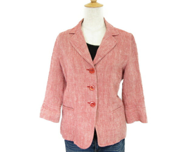 MAX&Co/マックス&コー 麻混 テーラードジャケット 38 中古 ヘンプ リネン レッド 赤 レディース Mサイズ