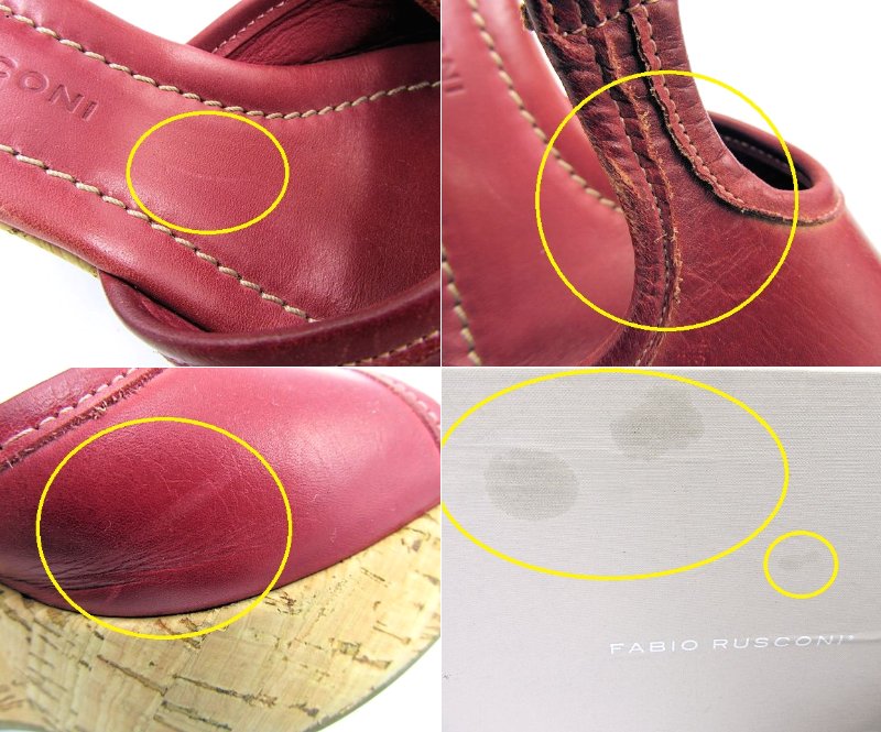 FABIO RUSCONI/ファビオルスコーニ レザー アンクルストラップ サンダル 約23cm 中古 レッド レディース 36 赤 靴 ウェッジソール