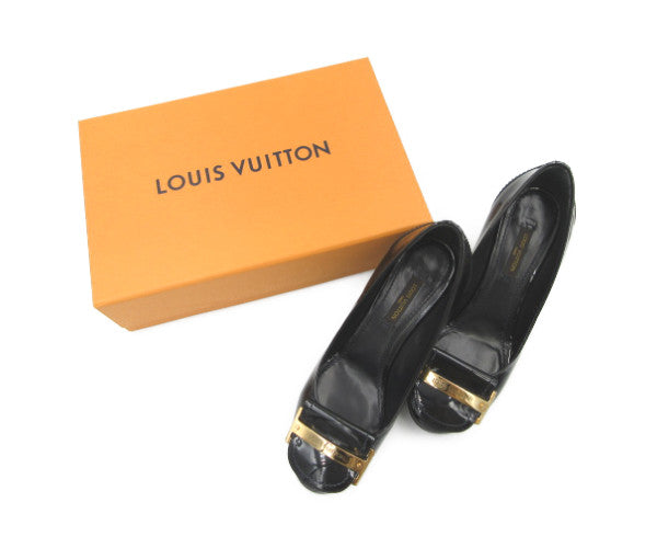 LOUIS VUITTON エナメル パンプス 35サイズ 約25.5cm 中古 ルイヴィトン ブラック ゴールド イタリア NL0151