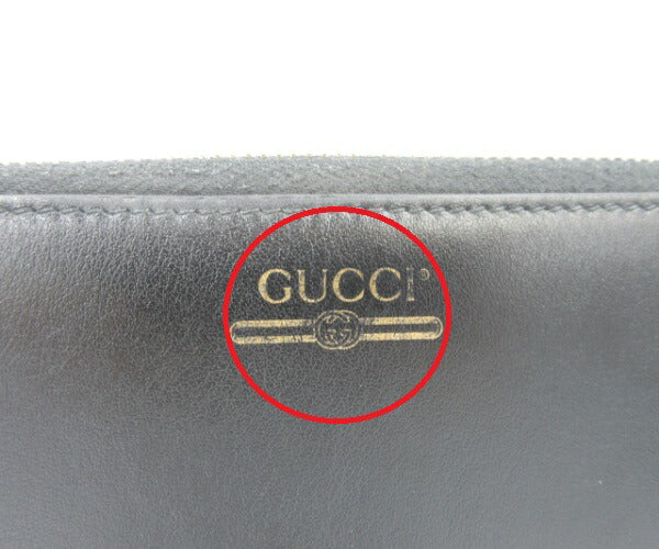 GUCCI ラウンドファスナー長財布 ジップアラウンドウォレット スムースレザー 中古 グッチ ブラック ヴィンテージロゴプリント レディース メンズ