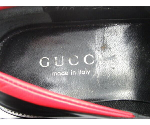 GUCCI レザー ビット ローファー 35C 中古 グッチ 1000514 約23cm ブラック レッド レディース 黒 赤 ゴム