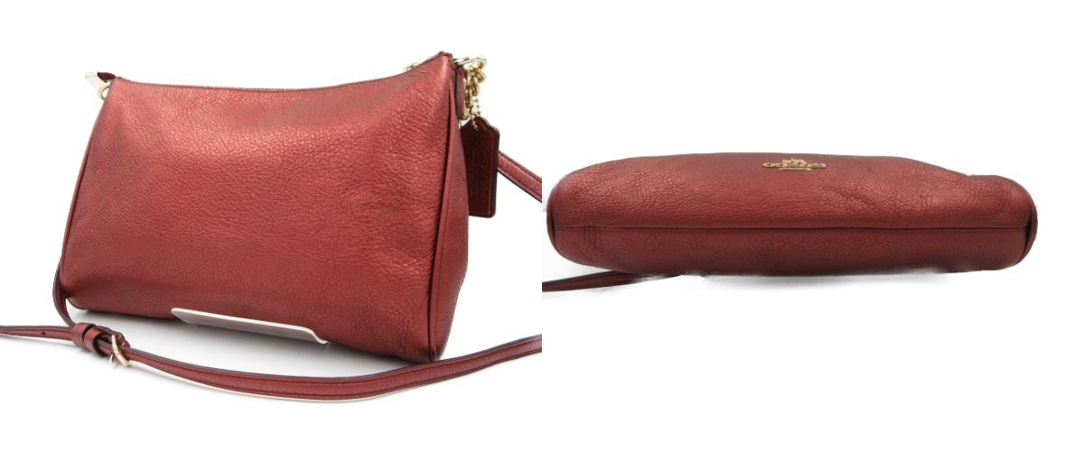 COACH 2WAY バッグ レザー チャーム付 F56126 中古 コーチ メタリック ボルドー ゴールド レディース ショルダー