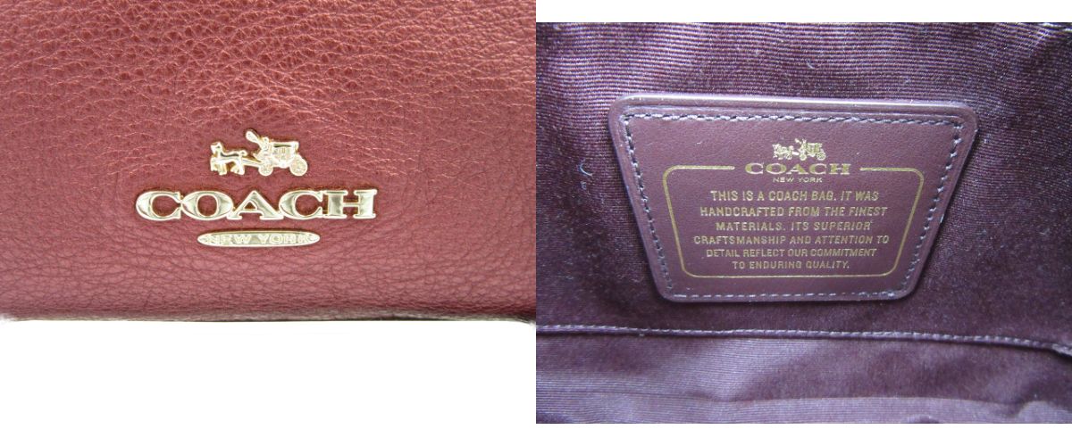 COACH 2WAY バッグ レザー チャーム付 F56126 中古 コーチ メタリック ボルドー ゴールド レディース ショルダー