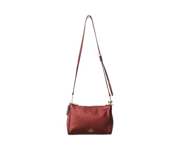 COACH 2WAY バッグ レザー チャーム付 F56126 中古 コーチ メタリック ボルドー ゴールド レディース ショルダー