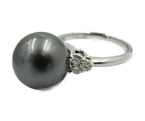 ダイヤ 0.25ct ブラックパール 11.6 リング Pt900 中古 指輪 13号 プラチナ 真珠 グレー レディース おしゃれ 冠婚葬祭