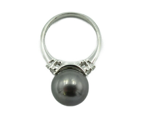 ダイヤ 0.25ct ブラックパール 11.6 リング Pt900 中古 指輪 13号 プラチナ 真珠 グレー レディース おしゃれ 冠婚葬祭