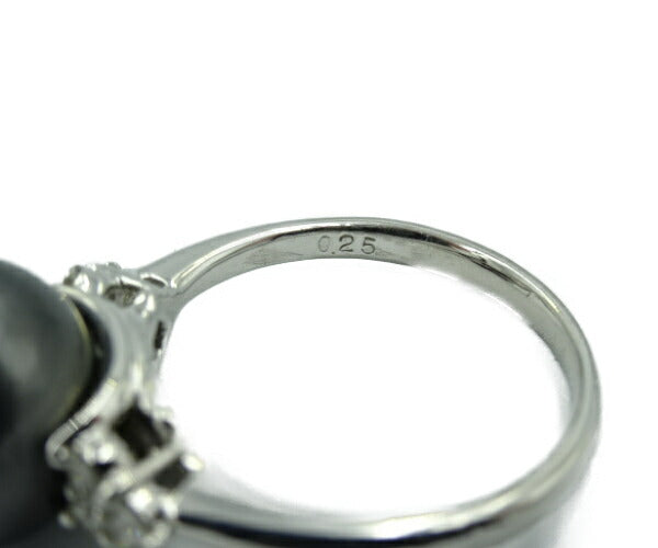 ダイヤ 0.25ct ブラックパール 11.6 リング Pt900 中古 指輪 13号 プラチナ 真珠 グレー レディース おしゃれ 冠婚葬祭
