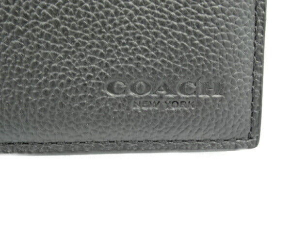 COACH レザー 2つ折り 札入れ F75084 中古 コーチ カード 本革 メンズ ブラック ブランド