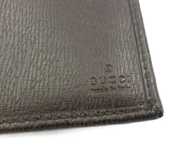 GUCCI 二つ折り 長財布 233112 中古 グッチ レザー ダークブラウン ブランド 本革 メンズ 薄い
