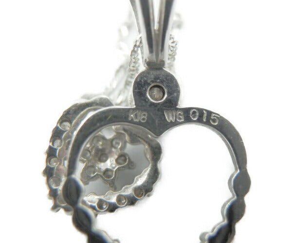 K18WG ダイヤモンド 0.15ct ハート モチーフ ネックレス 中古 18金 ホワイトゴールド ペンダント アクセサリー 花