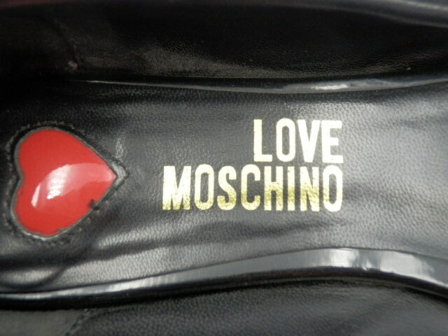 LOVE MOSCHINO ラインストーン パンプス 37 24.0cm 中古 ラブモスキーノ スエード 靴 ぺたんこ ハート ブランド おしゃれ