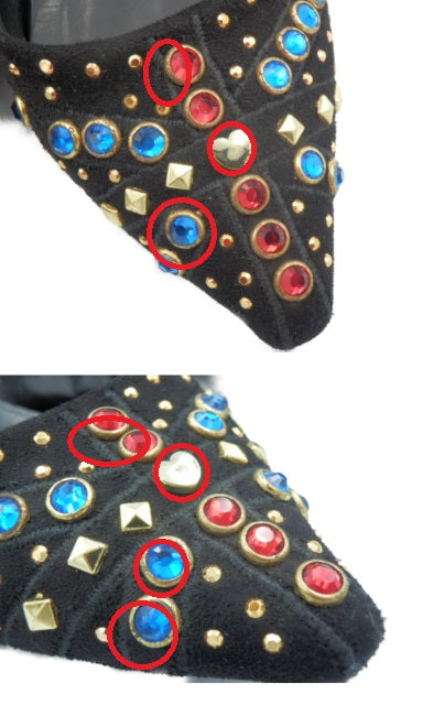 LOVE MOSCHINO ラインストーン パンプス 37 24.0cm 中古 ラブモスキーノ スエード 靴 ぺたんこ ハート ブランド おしゃれ