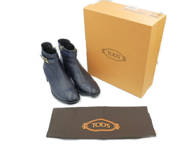 TODS サイドジップ レザー ショート ブーツ 約23.5cm 中古 トッズ 本革 靴 シューズ ブランド おしゃれ ラバー カジュアル