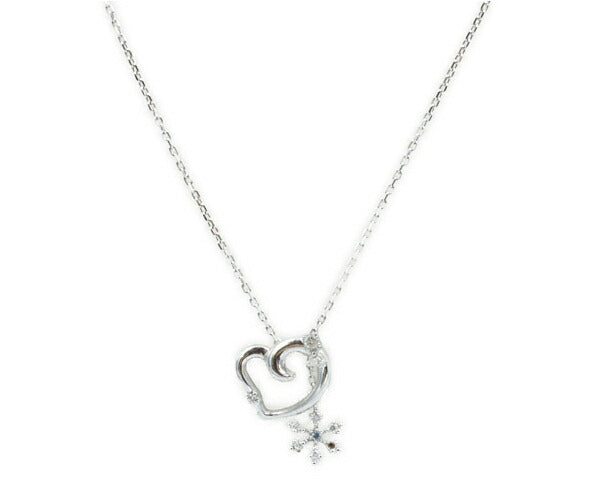 STAR JEWELRY スタージュエリー K10WG ダイヤ 0.08ct ハート 雪の結晶 ネックレス 中古 アクセサリー レディース ホワイトゴールド 10金