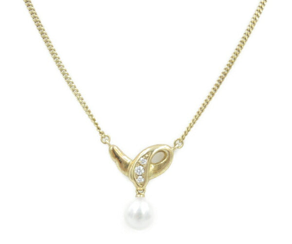K18 ダイヤ 0.04ct パール 7.2mm ネックレス 中古 アクセサリー ジュエリー ゴールド 18金 ダイヤモンド レディー