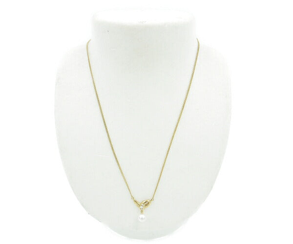 K18 ダイヤ 0.04ct パール 7.2mm ネックレス 中古 アクセサリー ジュエリー ゴールド 18金 ダイヤモンド レディー