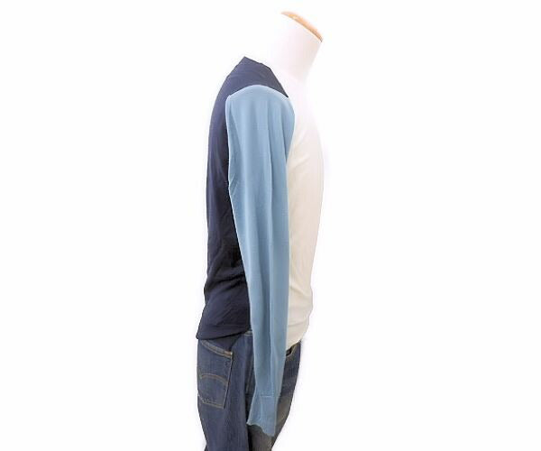 JOHN SMEDLEY ジョンスメドレー ウール ニット セーター Sサイズ 中古 ブルー ホワイト メンズ 冬物 無地 シンプル カジュアル 青 白