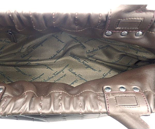 Salvatore Ferragamo サルヴァトーレフェラガモ カーフ ハンドバッグ 中古 ブラウン 茶 仔牛 レザー 本革 鞄 レディース ブランド
