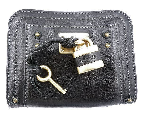 Chloe クロエ パディントン 二つ折り財布 中古 ブラック 黒 レザー ラウンドファスナー ブランド ウォレット
