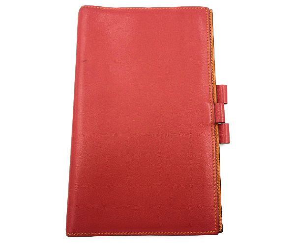 HERMES エルメス カーフレザー アジェンダヴィクション2 中古 手帳カバー レッド 赤 本革 ビジネス 文房具 ブランド 無地