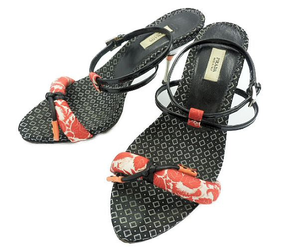 PRADA プラダ ジャパニーズスタイル ストラップ サンダル 約22.5cm 中古 和柄 和風 レッド 赤 35.5 レディース ブランド おしゃれ