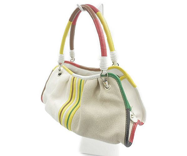 BOTTEGA VENETA ボッテガヴェネタ キャンバス レザー ハンドバッグ 中古 15663 V5990 3841 アイボリー マルチカラー 鞄 レディース