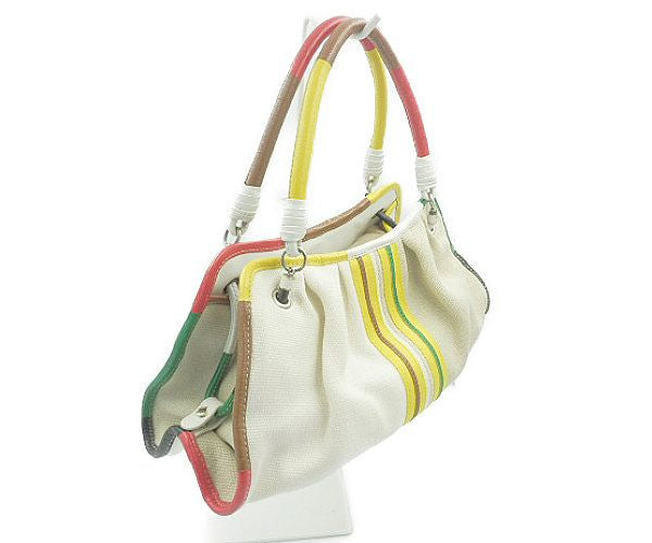 BOTTEGA VENETA ボッテガヴェネタ キャンバス レザー ハンドバッグ 中古 15663 V5990 3841 アイボリー マルチカラー 鞄 レディース
