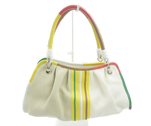 BOTTEGA VENETA ボッテガヴェネタ キャンバス レザー ハンドバッグ 中古 15663 V5990 3841 アイボリー マルチカラー 鞄 レディース