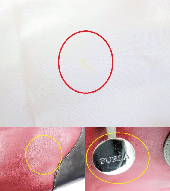 FURLA フルラ レザー ハンドバッグ 中古 レッド ネイビー 赤 紺 ブランド 鞄 レディース