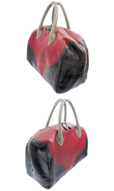 FURLA フルラ レザー ハンドバッグ 中古 レッド ネイビー 赤 紺 ブランド 鞄 レディース