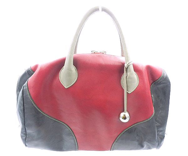 FURLA フルラ レザー ハンドバッグ 中古 レッド ネイビー 赤 紺 ブランド 鞄 レディース