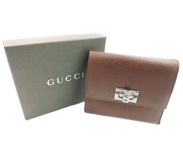 GUCCI グッチ ピッグレザー 三つ折り財布 中古 035・1408・2057 豚革 本革 ブラウン 茶 ウォレット ブランド