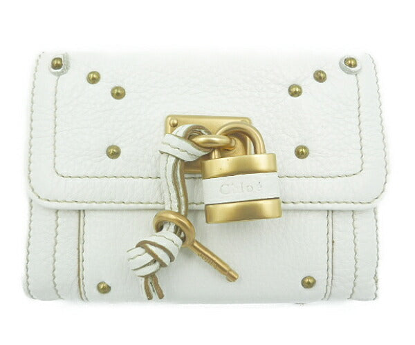 Chloe クロエ パディントン Wホック財布 中古 ホワイト 白 レディース ブランド ウォレット 鍵 おしゃれ