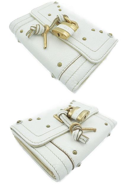 Chloe クロエ パディントン Wホック財布 中古 ホワイト 白 レディース ブランド ウォレット 鍵 おしゃれ