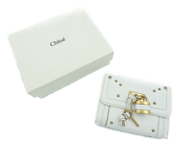 Chloe クロエ パディントン Wホック財布 中古 ホワイト 白 レディース ブランド ウォレット 鍵 おしゃれ