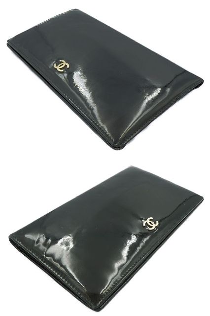 CHANEL シャネル ココマーク エナメル 二つ折り長財布 中古  6246178 ブラック 黒 ブランド CCマーク レディース ウォレット