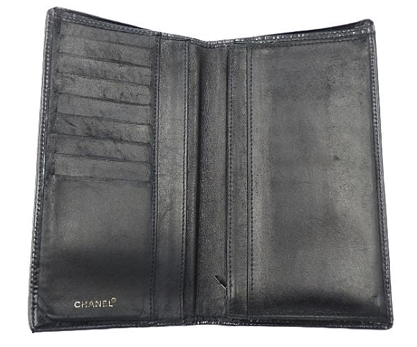 CHANEL シャネル ココマーク エナメル 二つ折り長財布 中古  6246178 ブラック 黒 ブランド CCマーク レディース ウォレット