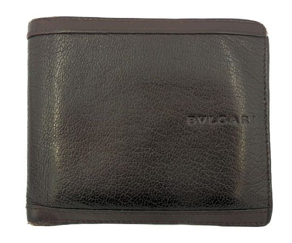 BVLGARI ブルガリ グレインレザー 二つ折り財布 中古 ブラウン 茶 メンズ ブランド ウォレット シンプル