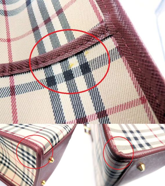 BURBERRY バーバリー キャンバス ハンドバッグ 中古 チェック ベージュ レッド ブランド 鞄 レディース おしゃれ