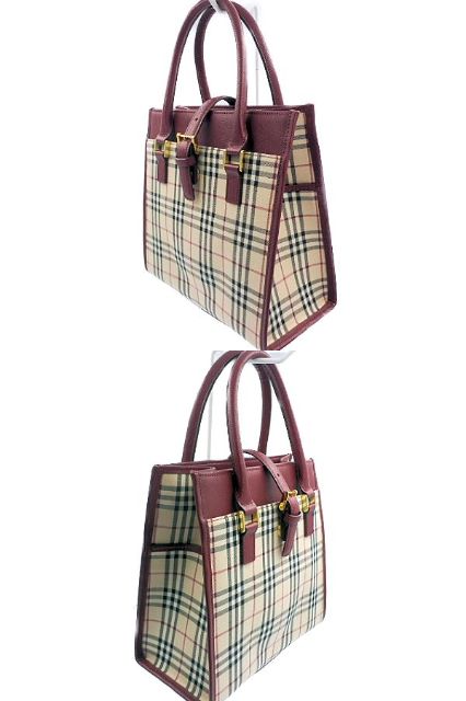 BURBERRY バーバリー キャンバス ハンドバッグ 中古 チェック ベージュ レッド ブランド 鞄 レディース おしゃれ