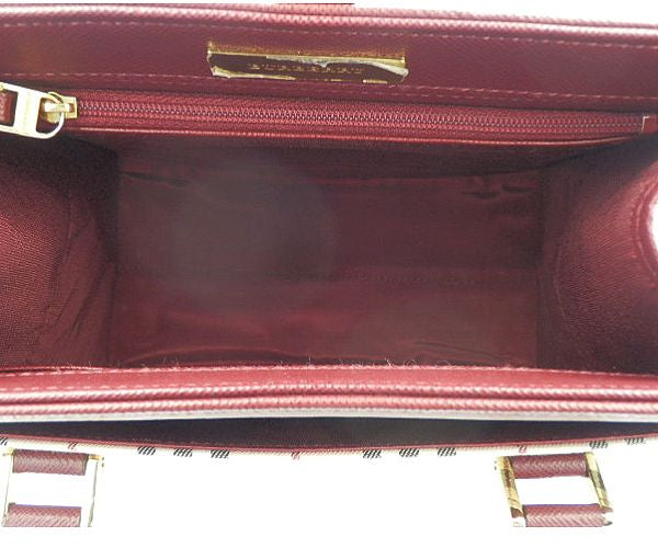 BURBERRY バーバリー キャンバス ハンドバッグ 中古 チェック ベージュ レッド ブランド 鞄 レディース おしゃれ