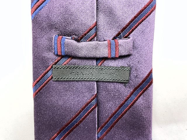 PRADA プラダ シルク ストライプ ネクタイ 中古 パープル 紫 メンズ ブランド 絹 100%