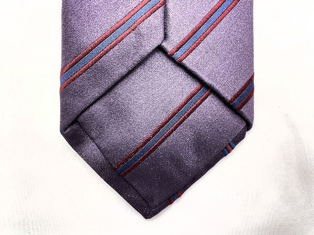PRADA プラダ シルク ストライプ ネクタイ 中古 パープル 紫 メンズ ブランド 絹 100%