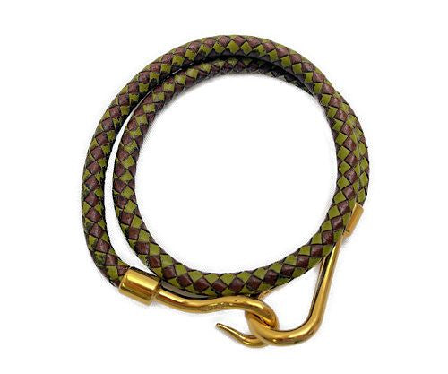 HERMES エルメス ジャンボ チョーカー 中古 2way ブレスレット グリーン ブラウン アクセサリー レザー